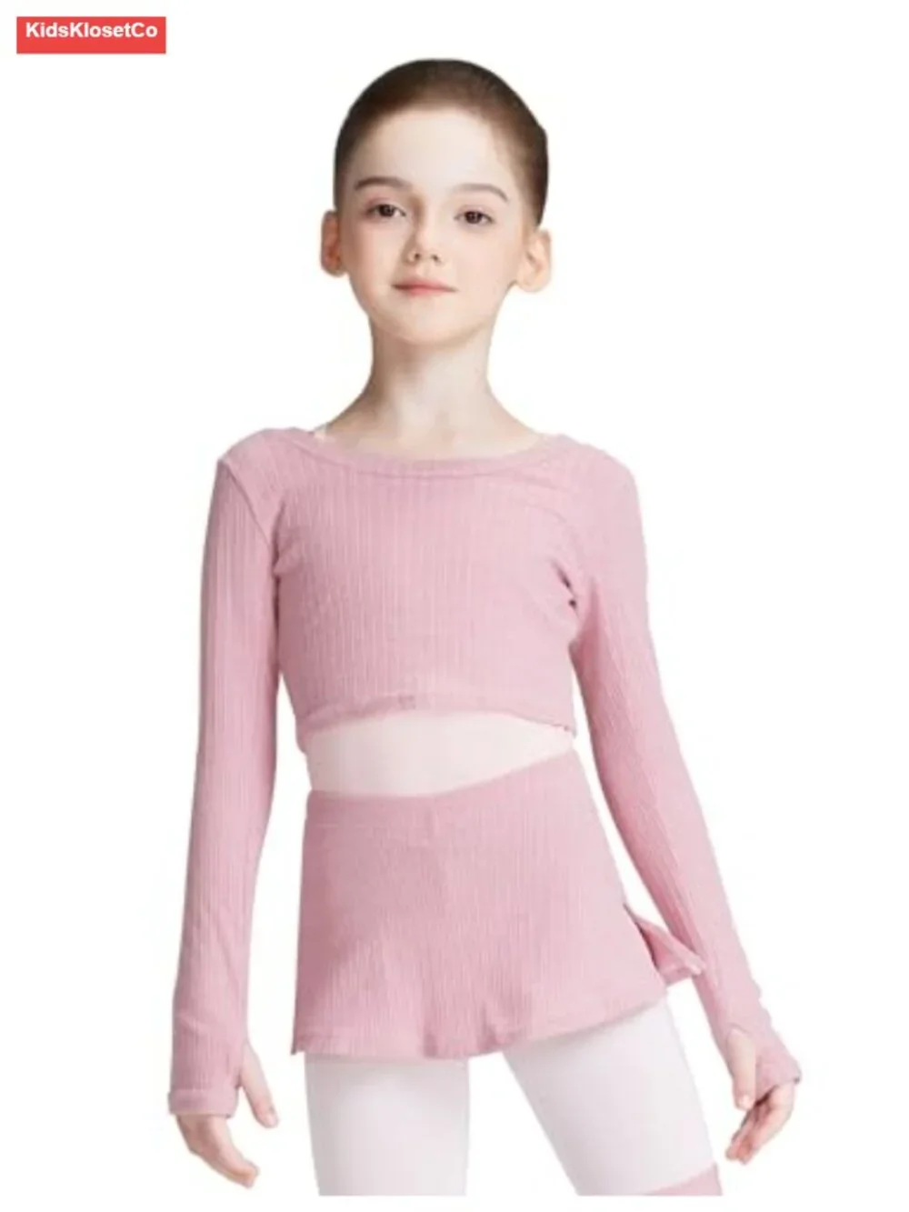 Girls Cotton Blend Knit Dance Crop Sweater with Ballet Skirt Skort Set